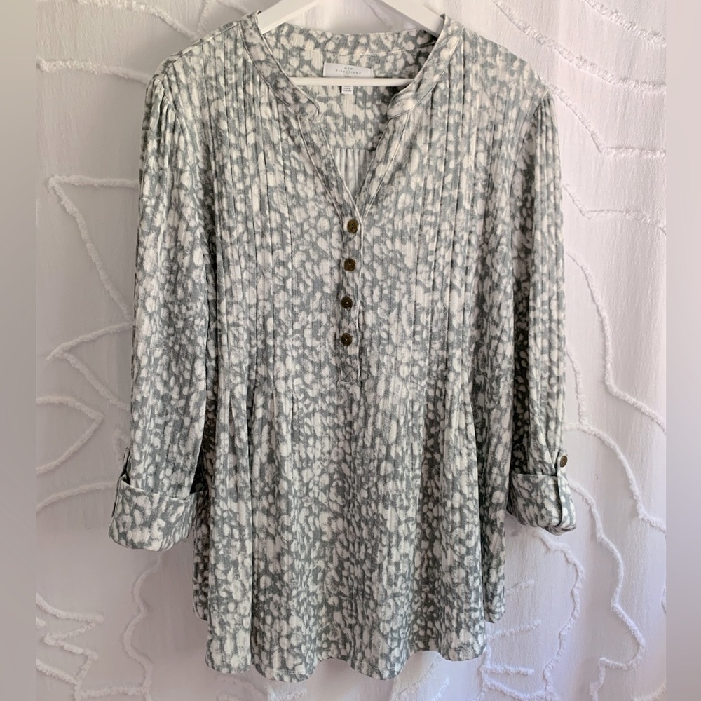 New Directions Sage Animal Print Henley Blouse 3/4 Sleeve Plus Size 3X